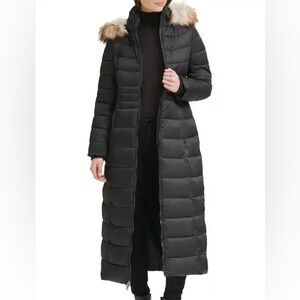 Calvin Klein Jeans Black Puffer Coat with Faux Fur Hood